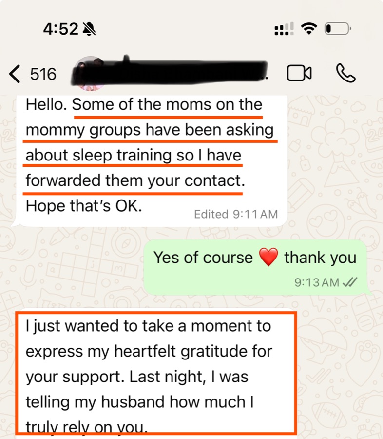 Message from a mom expressing gratitude